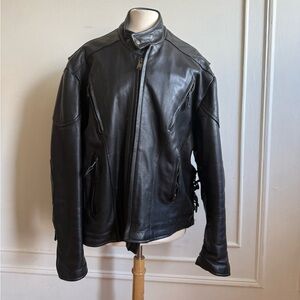 Vintage Black Leather Padded Motorcycle Jacket